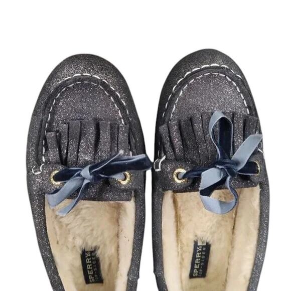 Sperry Shoes Women 6 Moccasin Flats Slip On Leather Metallic Shimmer Slipper Bow - Picture 12 of 14